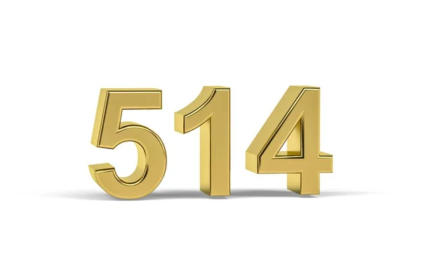 Golden Number 514 Year 514 Isolated White Background Render — стоковое фото