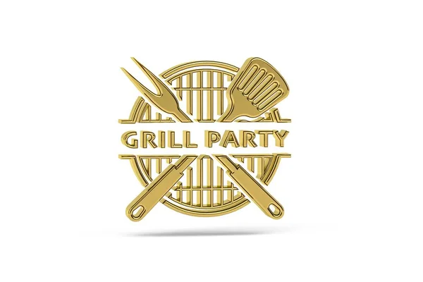 Goldenes Barbecue Symbol Isoliert Auf Weißem Hintergrund Renderer — Stockfoto