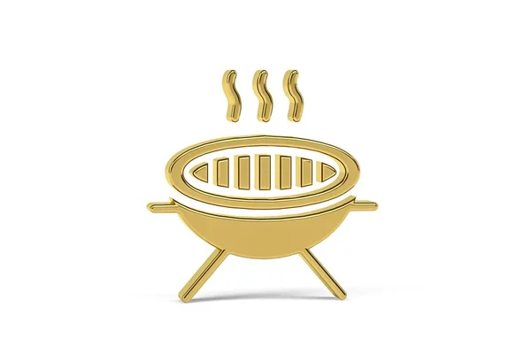 Golden Barbecue Icon Isolated White Background Render — ストック写真