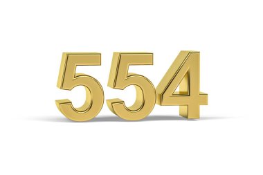 Altın 3D numara 554 - Yıl 554 beyaz arka planda izole - 3D oluşturma