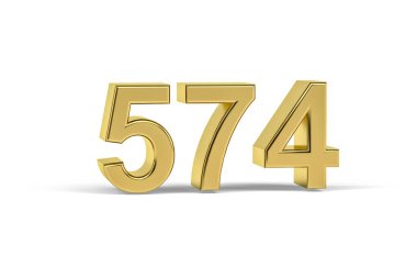 Altın 3D numara 574 - Yıl 574 beyaz arka planda izole - 3D oluşturma