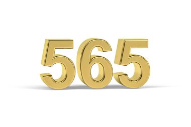 Altın 3D numara 565 - Yıl 565 beyaz arka planda izole - 3D oluşturma