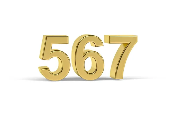 Número Dourado 567 Ano 567 Isolado Fundo Branco Renderização — Fotografia de Stock