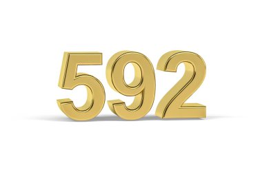 Altın 3D numara 592 - Yıl 592 beyaz arkaplanda izole edilmiş - 3D görüntüleme