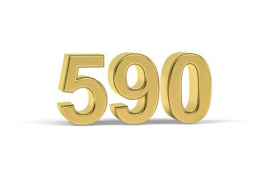 Altın 3D numara 590 - Yıl 590 beyaz arka planda izole - 3D oluşturma