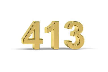 Altın 3D numara 413 - Yıl 413 Beyaz zemin üzerinde izole edilmiş - 3D oluşturma