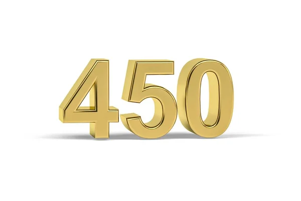 金色3D数字450 在白色背景上孤立的450年 3D渲染 — 图库照片