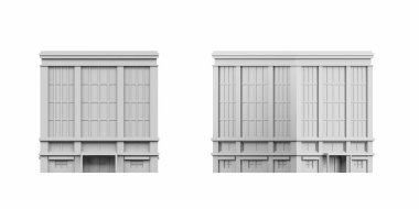 Beyaz arkaplan üzerindeki şehir binası modeli - 3B oluşturma - boşluğu kopyala