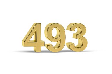 Altın 3D numara 493 - 493 yılı beyaz arka planda izole edildi - 3D görüntüleme