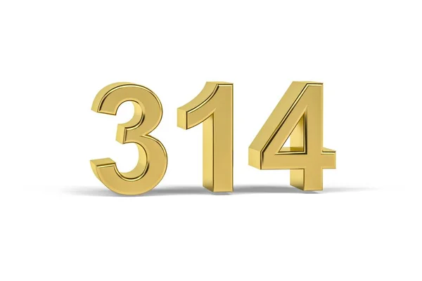 Goldene Zahl 314 Jahreszahl 314 Isoliert Auf Weißem Hintergrund Renderer — Stockfoto