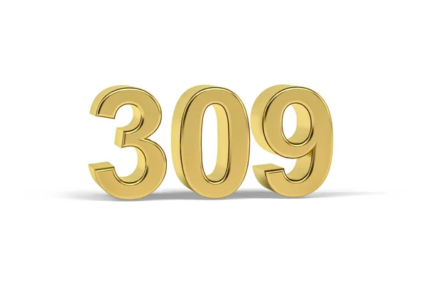 Golden Numero 309 Anno 309 Isolato Sfondo Bianco Rendering — Foto Stock