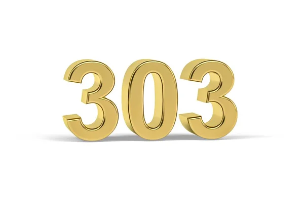 金色3D号303 在白色背景上孤立的303年 3D渲染 — 图库照片