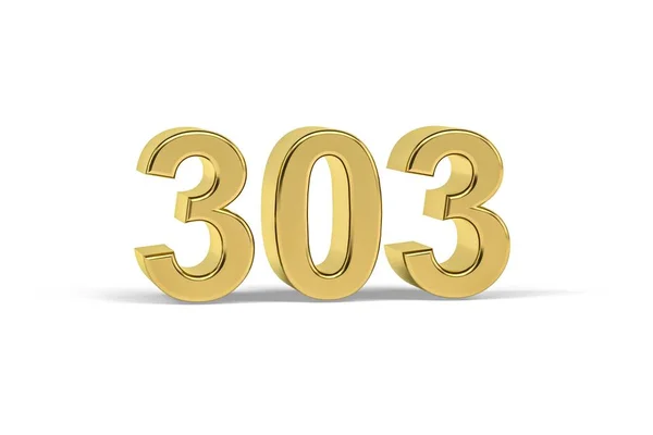 Golden Numero 303 Anno 303 Isolato Sfondo Bianco Rendering — Foto Stock