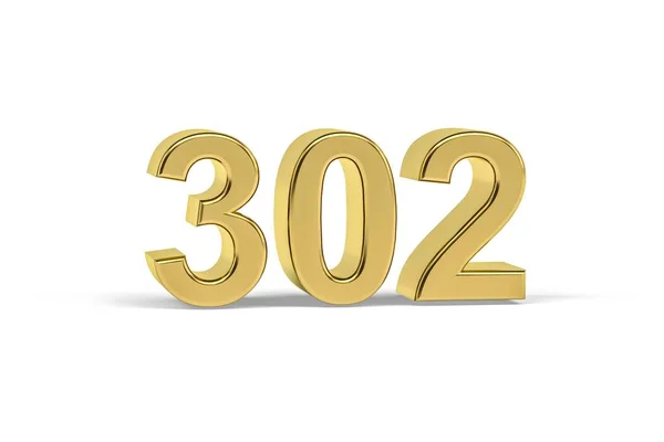 Golden Numero 302 Anno 302 Isolato Sfondo Bianco Rendering — Foto Stock