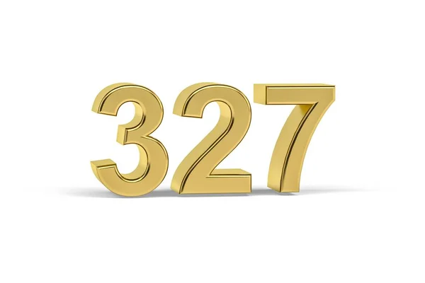 Goldene Zahl 327 Jahreszahl 327 Isoliert Auf Weißem Hintergrund Renderer — Stockfoto
