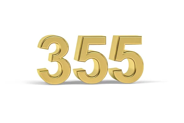 Golden Number 355 Jaar 355 Geïsoleerd Witte Achtergrond Render — Stockfoto