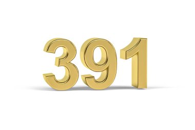 Altın 391 numara - 391 yılı beyaz arkaplanda izole edilmiş - 3D görüntüleme