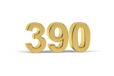 390 numaralı altın 3D - 390 yılı beyaz arka planda izole edildi - 3D oluşturma