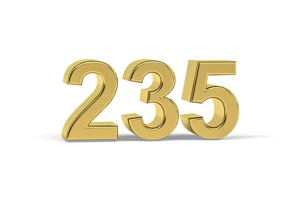 Złoty Numer 235 Rok 235 Izolowany Białym Tle Renderowanie — Zdjęcie stockowe