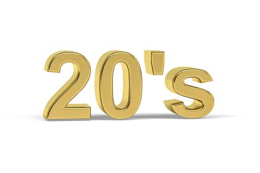 Altın 20 'nin numarası - beyaz arkaplanda işaretlenen 20' lerin yılı - 3D oluşturma