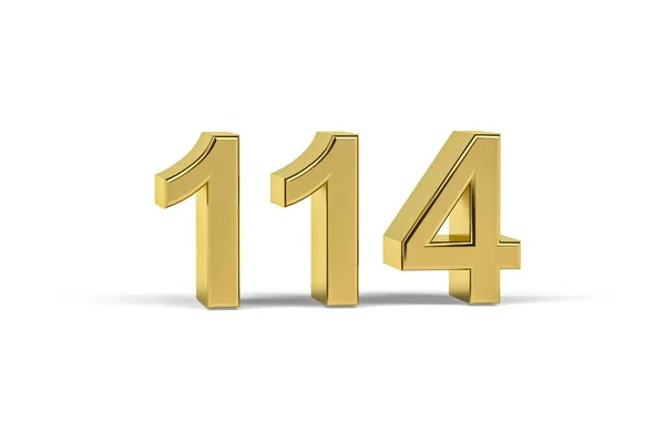 Golden Number 114 Jaar 114 Geïsoleerd Witte Achtergrond Render — Stockfoto