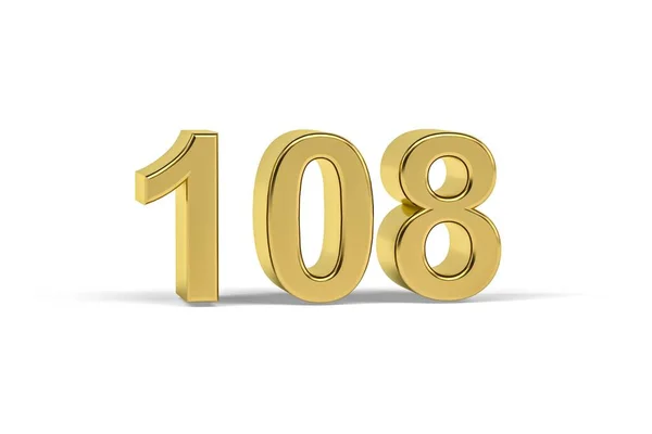 Golden Nummer 108 108 Isolerad Vit Bakgrund Render — Stockfoto