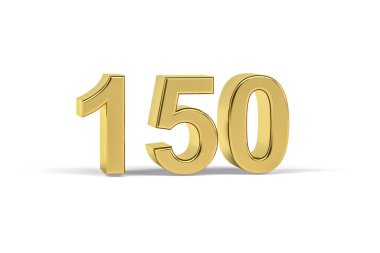 Altın 3D numara 150 - 150 Yıl Beyaz arka planda izole - 3D görüntüleme