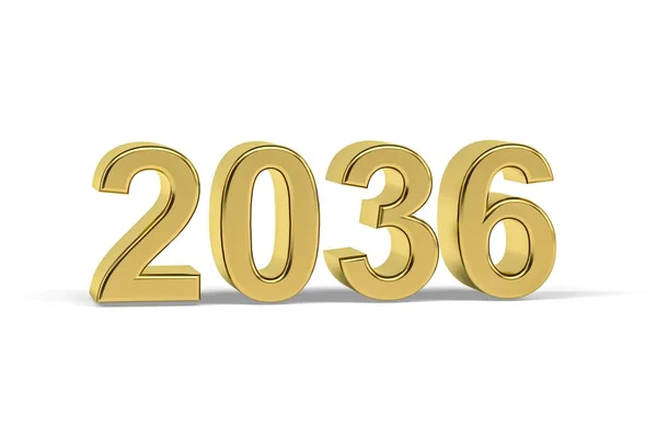Golden Number 2036 Jaar 2036 Geïsoleerd Witte Achtergrond Render — Stockfoto