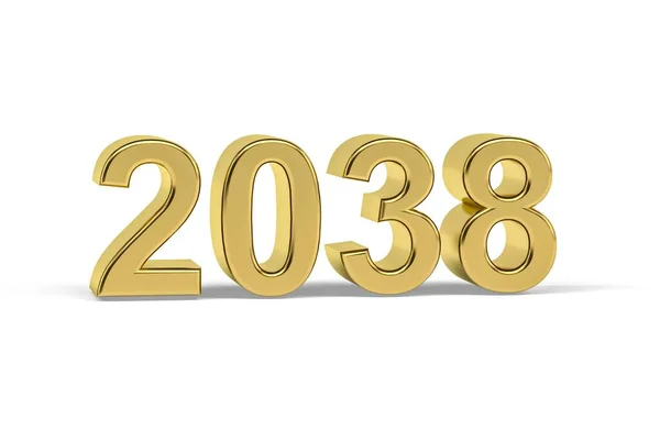 Golden Number 2038 Jaar 2038 Geïsoleerd Witte Achtergrond Render — Stockfoto