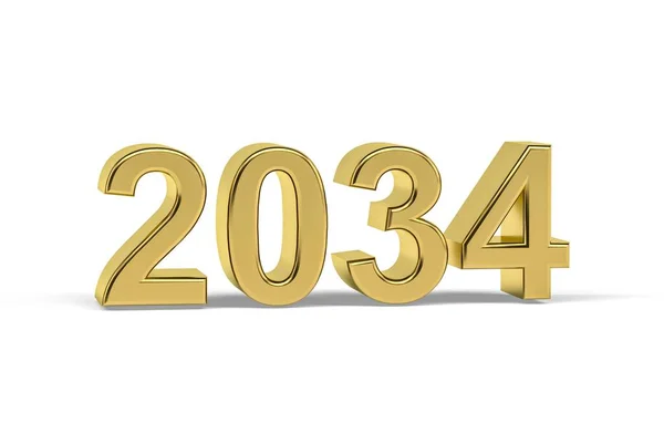 Золотое Трехмерное Число 2034 Год 2034 Изолирован Белом Фоне Трехмерное — стоковое фото