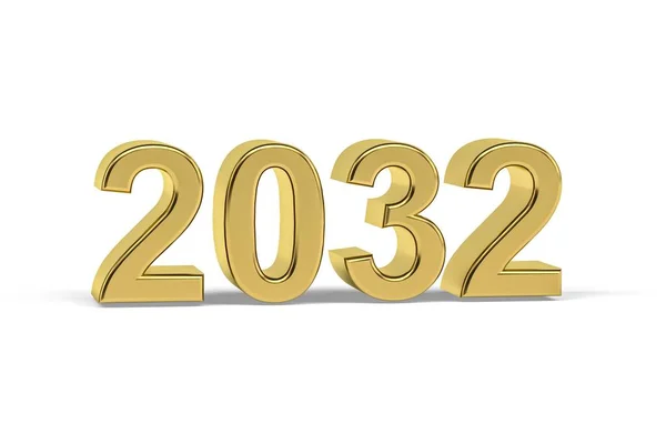Golden Number 2032 Jaar 2032 Geïsoleerd Witte Achtergrond Render — Stockfoto