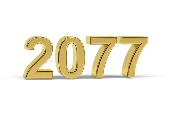 Goldene Zahl 2077 Jahr 2077 Isoliert Auf Weißem Hintergrund Renderer — Stockfoto