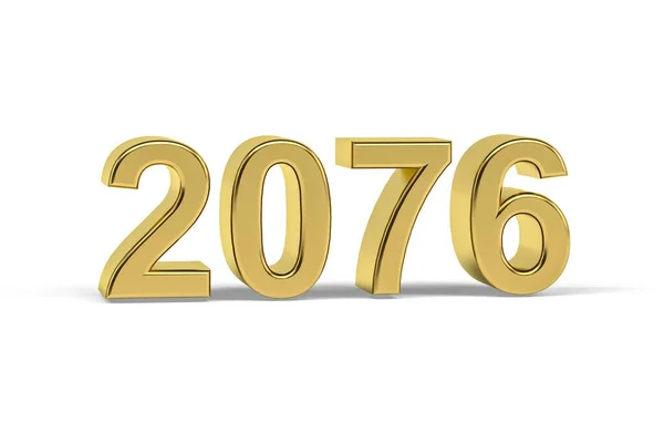 Golden Number 2076 Jaar 2076 Geïsoleerd Witte Achtergrond Render — Stockfoto