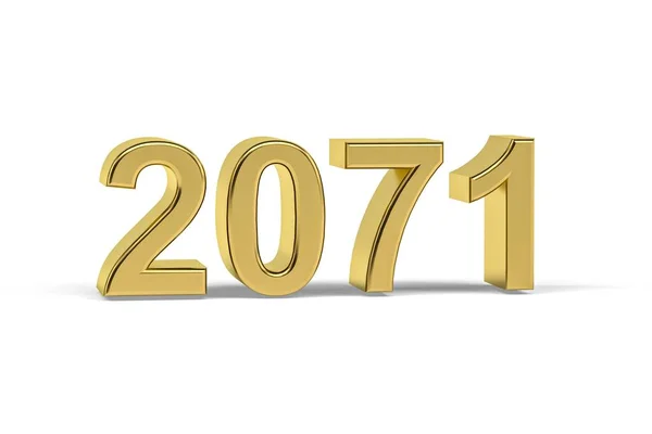 Golden Numero 2071 Anno 2071 Isolato Sfondo Bianco Rendering — Foto Stock