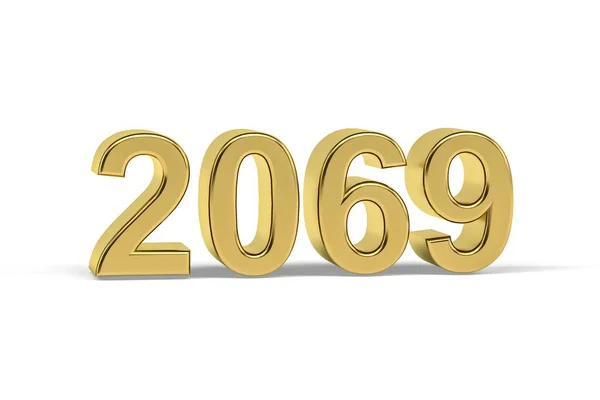 Golden Numero 2069 Anno 2069 Isolato Sfondo Bianco Rendering — Foto Stock