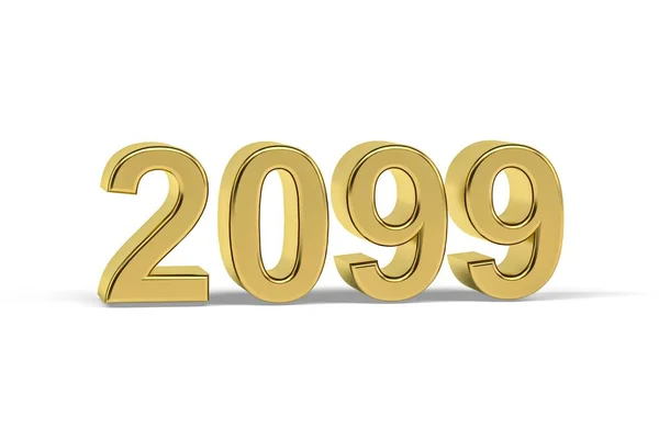Número Dorado 2099 Año 2099 Aislado Sobre Fondo Blanco Render — Foto de Stock