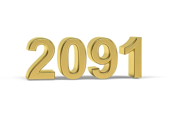 Golden Number 2091 Jaar 2091 Geïsoleerd Witte Achtergrond Render — Stockfoto