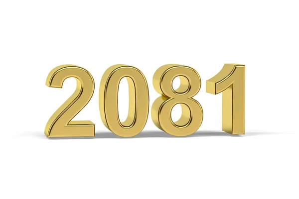 Golden Numero 2081 Anno 2081 Isolato Sfondo Bianco Rendering — Foto Stock
