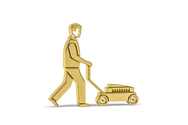 Golden Lawn Mower Icon Isolated White Background Render — Stockfoto