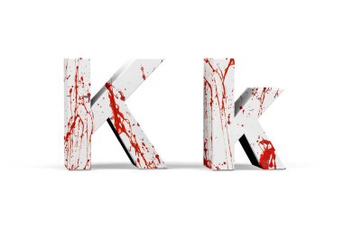 Bloody letter K - three dimensional uppercase and lowercase K with texture from blood on white background - 3d render