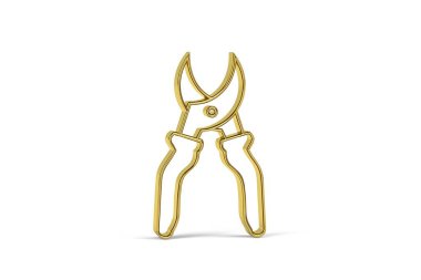 Golden 3d garden shears icon isolated on white background - 3d render