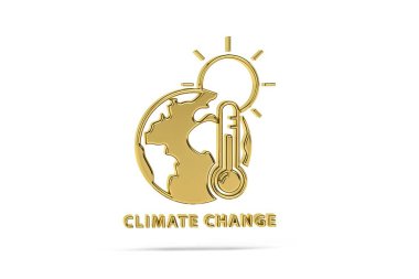 Golden 3d climate change icon isolated on white background - 3d render