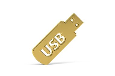 Golden 3d pendrive icon isolated on white background - 3d render