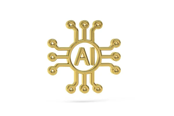 Golden Artificial Intelligence Icon Isolated White Background Render — Stockfoto