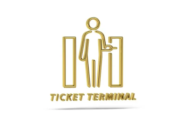Golden 3d ticket gate icon isolated on white background - 3d render