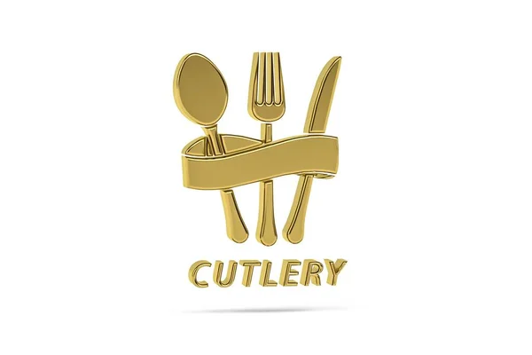 Golden 3d cutlery icon isolated on white background - 3d render