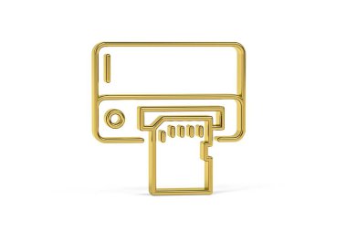 Altın 3d USB Kart Okuyucu simgesi beyaz arkaplanda izole edildi - 3d oluşturma