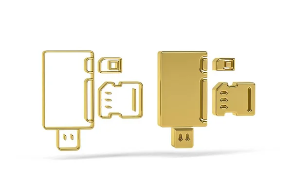 Golden Usb Card Reader Ikona Izolované Bílém Pozadí Vykreslení — Stock fotografie