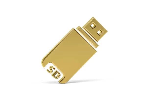 Golden Usb Card Reader Ikona Izolované Bílém Pozadí Vykreslení — Stock fotografie