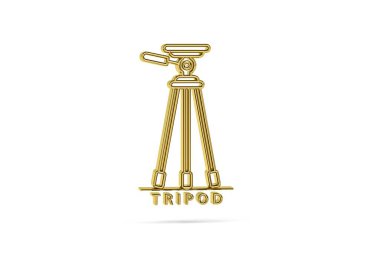 Beyaz arkaplanda izole edilmiş altın 3d tripod simgesi - 3B oluşturma